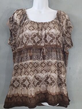 Axcess Brown Printed Peasant Tunic